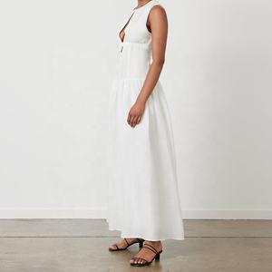 Élégantes Robes <span class=keywords><strong>de</strong></span> Mariée Simples Blanches, <span class=keywords><strong>Robe</strong></span> <span class=keywords><strong>de</strong></span> Mariée Pudique, Robes Décontractées <span class=keywords><strong>de</strong></span> Luxe d'Été à Col en V sans Manches - Product Image 6