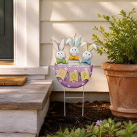 Piquets de jardin en métal robuste en forme de lapin de Pâques et d'œuf, panneau de jardin en métal pour la décoration de pelouse, patio et jardin