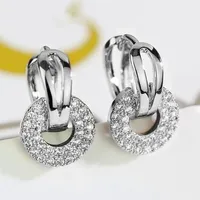 Boucles d'oreilles CAOSHI éblouissantes à double cercle entrelacé pour femmes de luxe, couleur argent/or, boucles d'oreilles de mariée en zircon cubique tendance