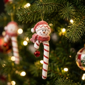 Adorno Navideño <span class=keywords><strong>de</strong></span> <span class=keywords><strong>Muñeco</strong></span> <span class=keywords><strong>de</strong></span> <span class=keywords><strong>Nieve</strong></span> con Purpurina y Bastón <span class=keywords><strong>de</strong></span> Caramelo, Adorno Colgante <span class=keywords><strong>de</strong></span> Bastón <span class=keywords><strong>de</strong></span> Caramelo a Rayas Rojas y Blancas con Gorro <span class=keywords><strong>de</strong></span> Papá Noel y Campana Roja - Product Image 2