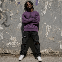 T-shirt à col rond en coton vintage pour homme, effet usé, impression DTG personnalisée, t-shirt à manches longues, fabricant de streetwear