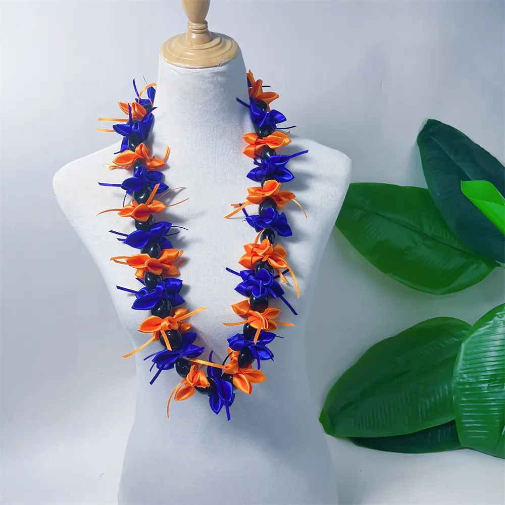 Ruy băng hoa hạt dẻ Lei Hawaii Ribbon Lei ruy băng màu tốt nghiệp trường Lei với Kukui