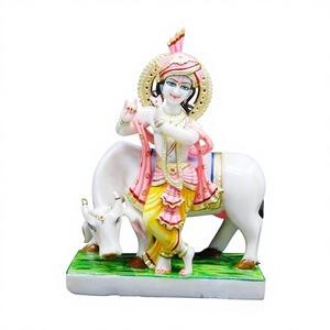 Estatua de Krishna en Mármol, Escultura Religiosa en Piedra, Hecha a Mano, Duradera, Decoración para el Hogar - Product Image 1