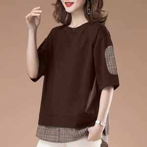 Women's Loose Fit Sweatshirt Black Grid <b>Patchwork</b> Asymmetric Design Plus Size Top For Summer Breathable Knitted Fabric - Product Image 3