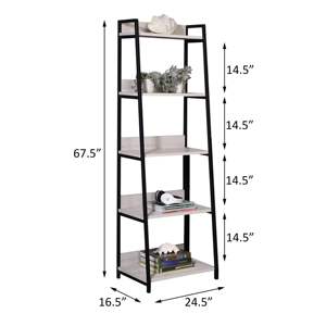 DB Traditional 5-Tier <b>Bookshelf</b> Natural and Black <b>Glass</b> Ladder for Home Office Living Room or Workshop - Product Image 4