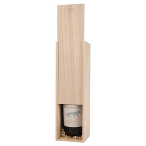 Custom Wood Grain Single Bottle Wooden Decorative Wine Box with Lid Great for Wine Accessory Sets