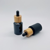 Botol Air Kaca Berkualitas Tinggi untuk Kosmetik 30ml, Botol Toner/Minyak Esensial Kaca Hitam Gloss/Matte dengan Pipet Tetes Bambu Emas