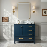 Meuble-lavabo de salle de bain autoportant moderne avec armoire de style Shaker et plan de travail en marbre