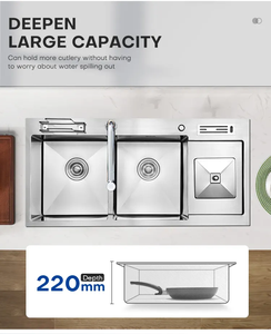 Évier de cuisine <span class=keywords><strong>en</strong></span> acier inoxydable Éviers de cuisine à <span class=keywords><strong>double</strong></span> cuvette Évier de cuisine fait main avec poubelle - Product Image 2