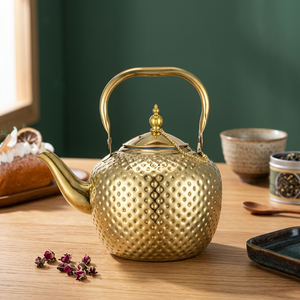 Bouilloire à thé vintage en métal avec couvercle, couleur or, motif diamant, poignée en métal, pot à eau, bouilloires - Product Image 4
