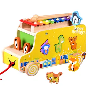 Train multifonctionnel en forme de piano Voiture animale 1-3-6 ans Musique Jouets en bois