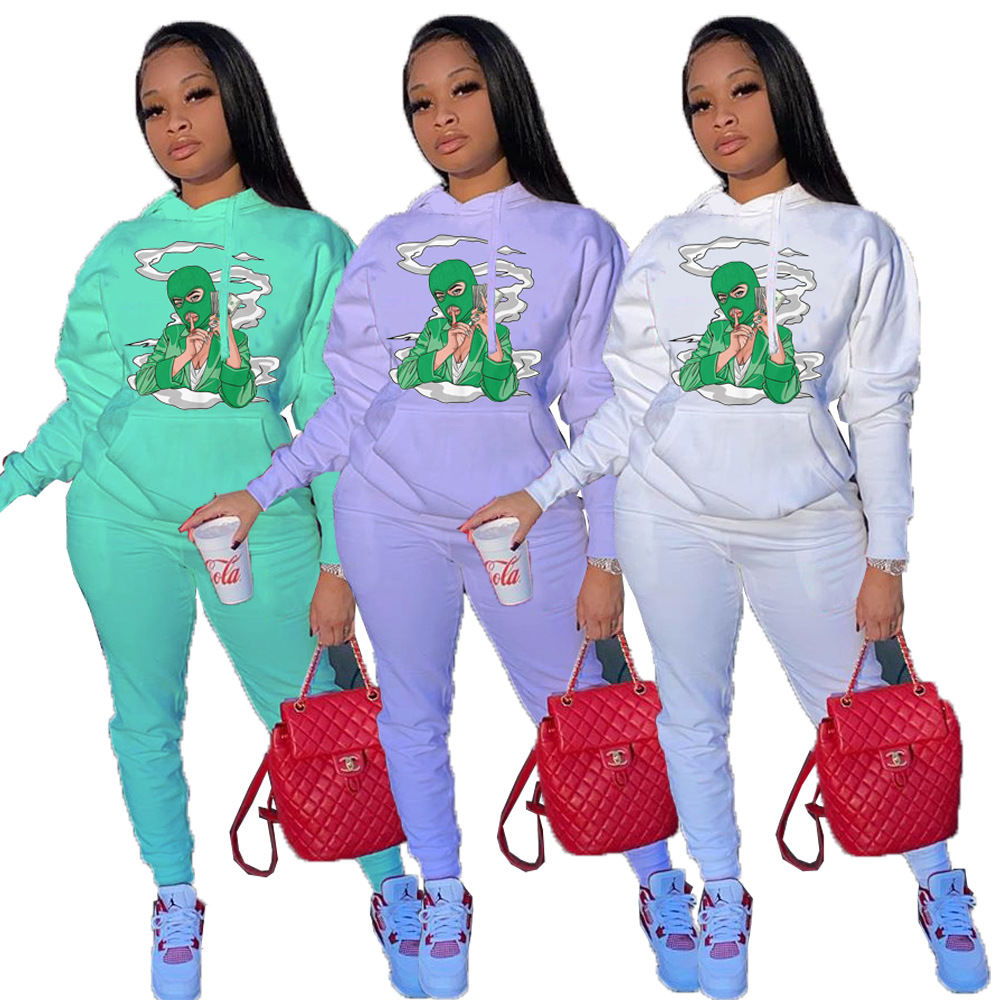 С принтом комплект повседневной одежды из двух предметов, комплект со свитером, 2021 Новые поступления, женская футболка с принтом наряд модная одежда с длинными рукавами, весенний комплект со штанами из 2 предметов Лидер продаж, женский костюм из двух пр