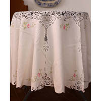 Nappe ronde en lin brodée colorée, dentelle Renaissance, décoration de Noël pour salons et hôtels, en stock