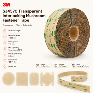 Bande auto-agrippante <span class=keywords><strong>3M</strong></span> SJ4570 en forme de champignon, découpée sur mesure, à crochets et boucles, en silicone, pour isolation de tissus, type Dual Lock - Product Image 2