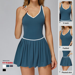 OEM lusso colore contrasto abiti sportivi un pezzo imbottiti 2 in 1 tasche con scollo a V traspirante Pickleball da Tennis abito da Tennis - Product Image 5