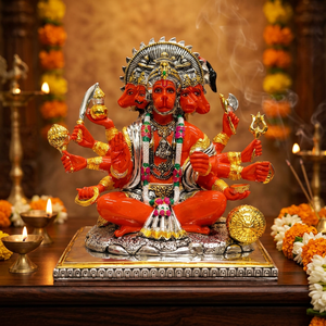 Estatua Religiosa Hecha a Mano de Panchmukhi Hanuman de Cinco Caras, Plateada y Bañada en Oro de 24k, para Puja, Decoración del Templo del Hogar, Regalo de Boda - Product Image 1
