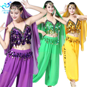 Belly <b>Dance</b> Costume Chiffon Sequined Tassel Wide Leg <b>Pants</b> Set Female Performance Wear - Product Image 3