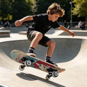 <span class=keywords><strong>Mini</strong></span> skateboard de 17 pouces pour enfants, skateboard complet en érable chinois à 9 plis, double kick board avec roues en PVC pour débutants - Product Image 1