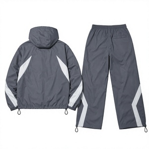 Ensemble de survêtement unisexe noir léger d'été, fermeture éclair intégrale, col montant, respirant, en polyester, style sportif, poches latérales, cordon de serrage - Product Image 2