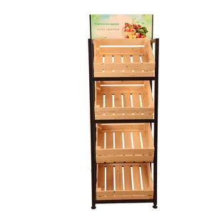 Custom Supermarket Retail Store <strong>Fruit</strong> Vegetable Agricultural Product Food Metal Wooden Storage Basket Display Rack Stand <strong>Shelf</strong> - Product Image 2