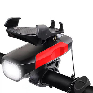 Phare de vélo rechargeable à LED avec support de téléphone et klaxon, accessoires de cyclisme, étanche IPX4, 4 modes - Product Image 1
