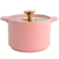 Casserole en céramique binaurale, résistante aux hautes températures, antiadhésive, avec couvercle en verre, design moderne et minimaliste, compatible gaz et feu ouvert