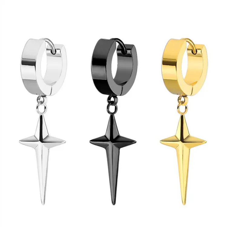 2021 Classic Jewelry New Simple Unisex Jewelry Stainless Steel Hoop Earring Cross Drop Earrings