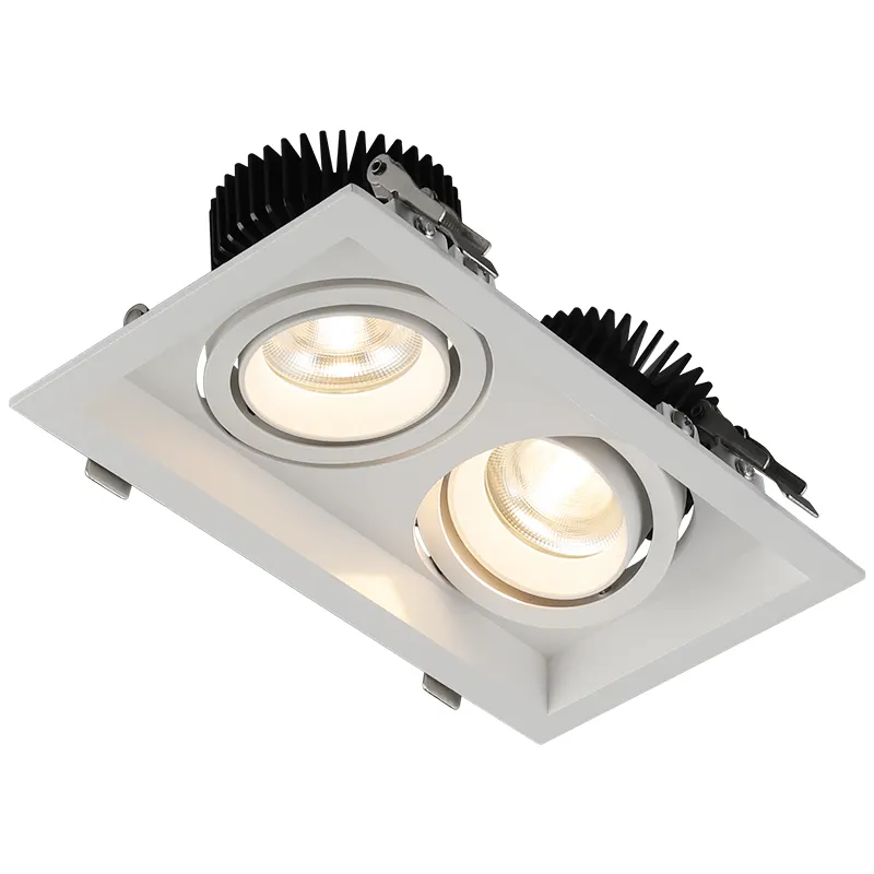 डबल सिर आयताकार स्पॉट एलईडी सिल 7W * 2 छत नीचे समायोज्य वर्ग Recessed Downlight जंगला प्रकाश