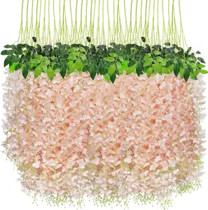 도매 멀티 컬러 핑크 등나무 매달려 꽃 바구니 거짓 꽃 덩굴 인공 식물