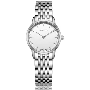  女性用高級時計ステンレススチールバンドラウンド超薄型クォーツ時計エレガントな防水レディースクォーツ腕時計r