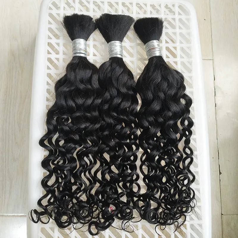 20 Inch Natural Black Water Wave 100% Unprocessed Brazilian Remy Human Hair Extensions for Boho Braids Wet and Wavy Bulk Human