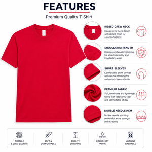 Camiseta de Manga Corta para Hombre, Cuello Redondo, Color Rojo Sólido, Tejido de Punto, Estilo Casual de Verano, Corte Regular, 100% Algodón, Ecológica, de Secado Rápido - Product Image 5