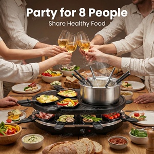 Grill électrique <span class=keywords><strong>de</strong></span> table 2 en 1, <span class=keywords><strong>raclette</strong></span>, barbecue d'intérieur antiadhésif pour 8 personnes, idéal pour <span class=keywords><strong>la</strong></span> <span class=keywords><strong>fondue</strong></span> au fromage et au chocolat - Product Image 5