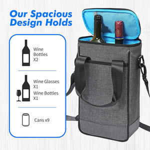 Portable Two Bottles <b>Wine</b> Tote Cooler Bag with Shoulder Strap Insulated Padded Thermal <b>Wine</b> <b>Carrier</b> Bag - Product Image 3