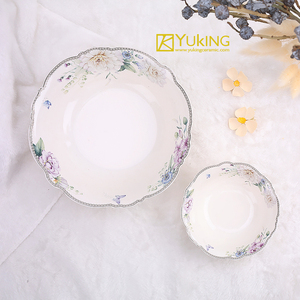 Set de couverts avec décalcomanies florales de bonne qualité, Set d'assiettes, assiettes, bols à salade, nouvel os chinois, Set de dîner de luxe - Product Image 4