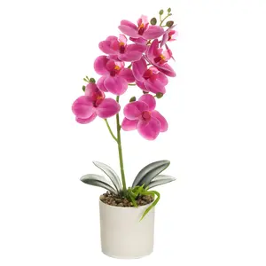 Kunstbloem Muur Groothandel Puur Witte Kunstmatige Vlinder Orchidee Bloemen Met Cement Pot Zijde Phalaenopsis Bloemen
