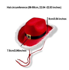 Chapeau de cow-girl lumineux à LED avec bord <span class=keywords><strong>blanc</strong></span>, chapeaux de cowboy rouges pour les fêtes de Noël, accessoires <span class=keywords><strong>photo</strong></span>, décoration de festival, chapeau de Père Noël - Product Image 4