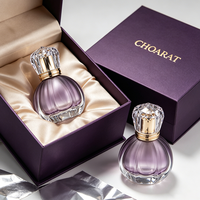 Botol Parfum Kaca Bergaris Ungu Elegan Grosir, Botol Parfum Bentuk Labu Kosong Transparan Gradasi Mewah dengan Tutup Besar