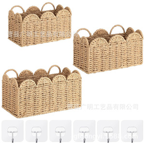 <b>Wall</b> Mounted <b>Storage</b> Basket Rectangle Woven <b>Hanging</b> For Home Decor And Sundries Organization - Product Image 5