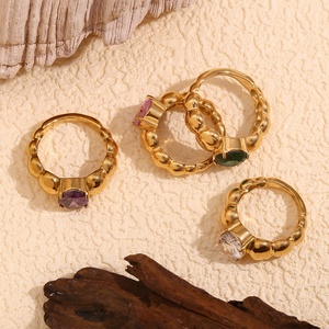 18K 금도금 지르콘 여름 보석 약혼 파티 기념일을 위한 다채로운 구슬 스테인리스 반지 세트 - Product Image 4