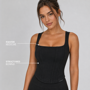 Corset noir Charlo à col carré, avec baleines structurées, extensible et lourd, pour la gym et les soirées, vente en gros, OEM, GCC - Product Image 1