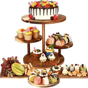 Wooden multi-tiered round cupcake <b>rack</b>, pastry <b>plate</b>, dessert table, snack display <b>rack</b>, household wooden storage <b>rack</b> - Product Image 1