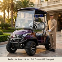 Carrito de Golf Eléctrico de 2 Personas con Batería de Litio, Color Morado, Suspensión Independiente MacPherson, Ruedas de Aleación Todoterreno, Tecnología Patentada OEM