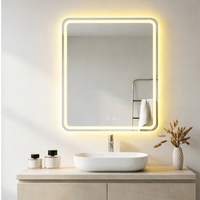 Miroir de salle de bain rectangulaire sans cadre à LED rétroéclairé, anti-buée, tactile, mural, éclairé, miroir de vanité moderne, décoration de salle de bain pour la maison