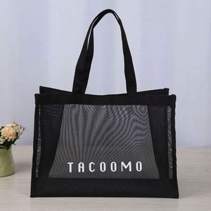 Sac fourre-tout de plage en nylon maillé réutilisable, personnalisé avec lettres imprimées, pour femmes, idéal pour le voyage et le shopping (vente en gros) - Product Image 6