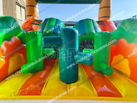 Parcours d'obstacles gonflable géant sur le thème de la jungle tropicale, château gonflable combiné avec toboggan aquatique et sec, parcours de course stimulant