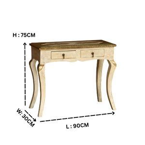 Mesa Consola de Madera Tallada a Mano con Cajones |   Escritorio Antiguo de Color Blanco |   Mesa de Entrada y Tocador Vintage - Product Image 4