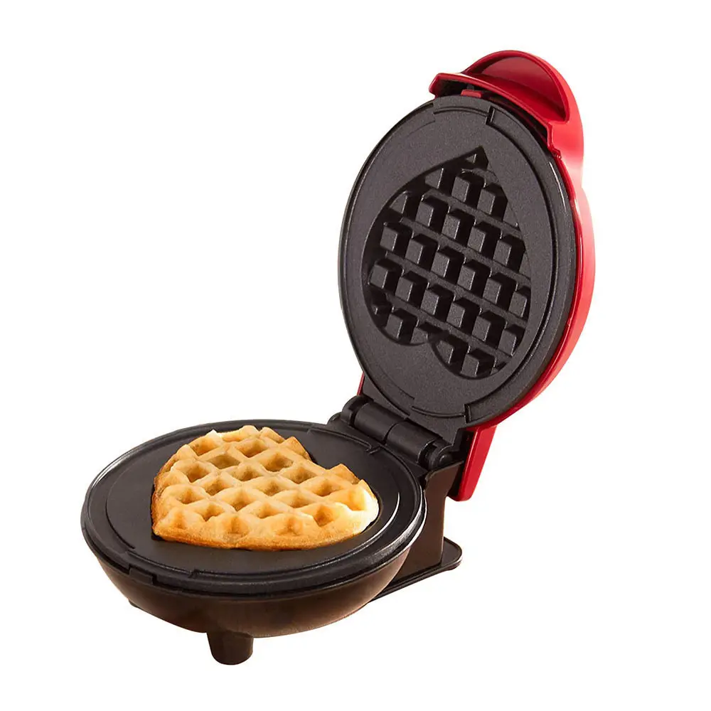 Mini máquina de waffle portátil em forma de coração, conveniente, fácil de transportar, armazenar e aquecer, panela antiaderente, aquecimento rápido, uniforme e fácil de limpar
