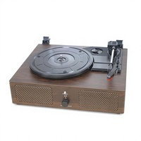 Lecteur de disques vinyles élégant marron pour la décoration de la maison, 3 vitesses pour disques de 7/10/12 pouces avec haut-parleurs intégrés sans fil