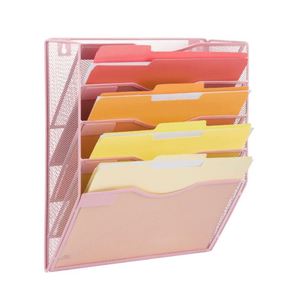 Porte-documents mural en métal à 5 poches, organiseur de dossiers suspendus en maille, support détachable pour documents et magazines à fixer sur porte ou mur - Product Image 2